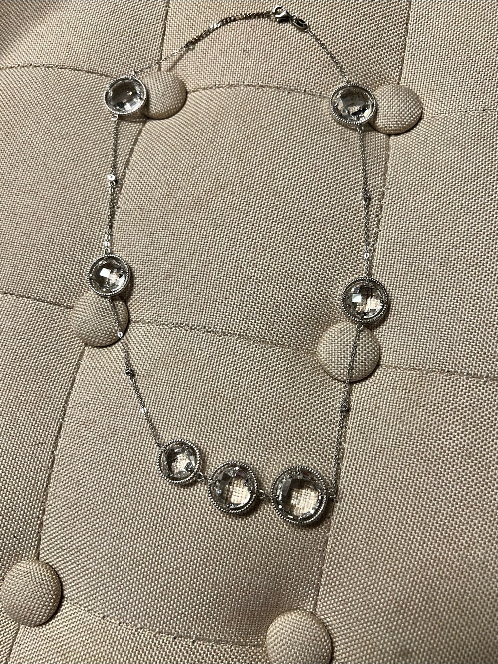 .925 sterling Silver Crystal Station Necklace - Elegant Clear Stone Pendant Chai